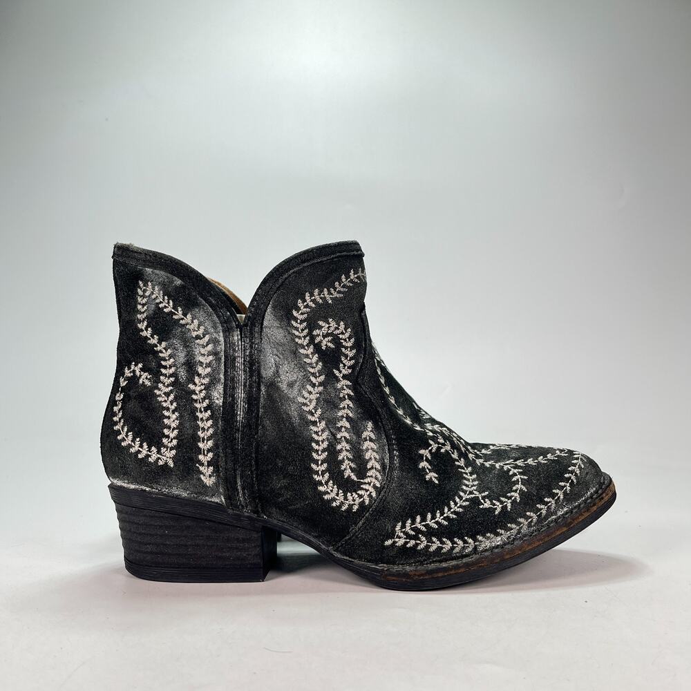 Sterling River Black White Embroidered Vines Leather Ankle Boots Women's Size 9M